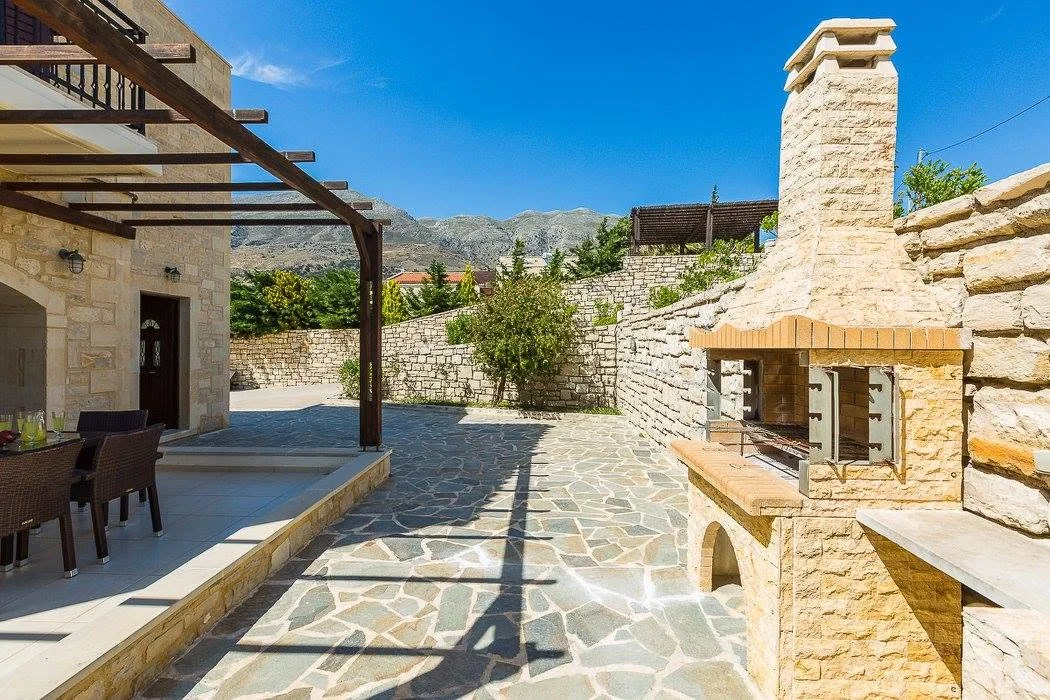 Stone terraces and the built-in BBQ